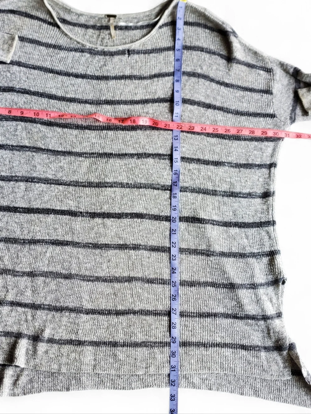 Free People Gray Striped Knit Sweater Large